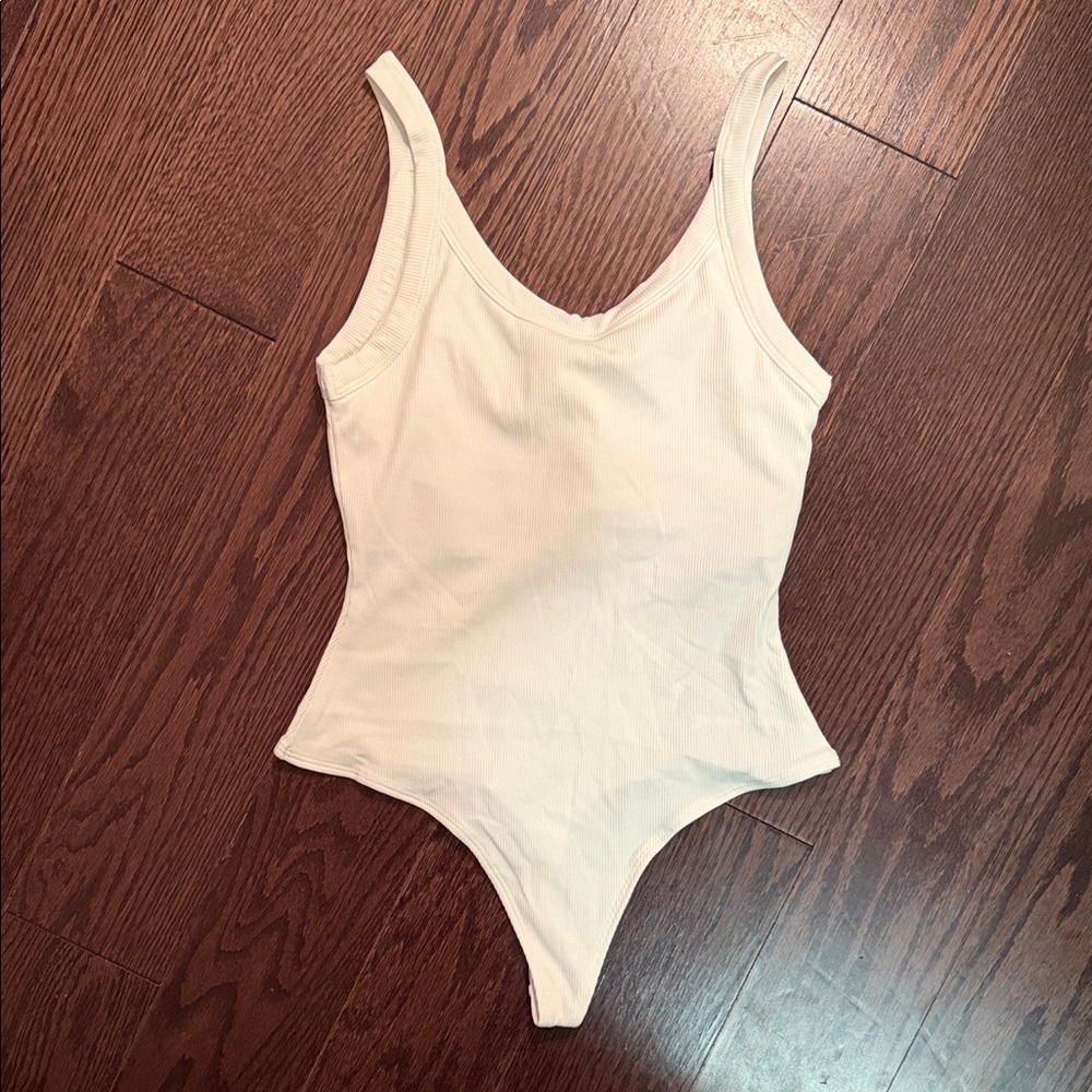 girlfriend collective Cream Ribbed Tank Bodysuit NWT